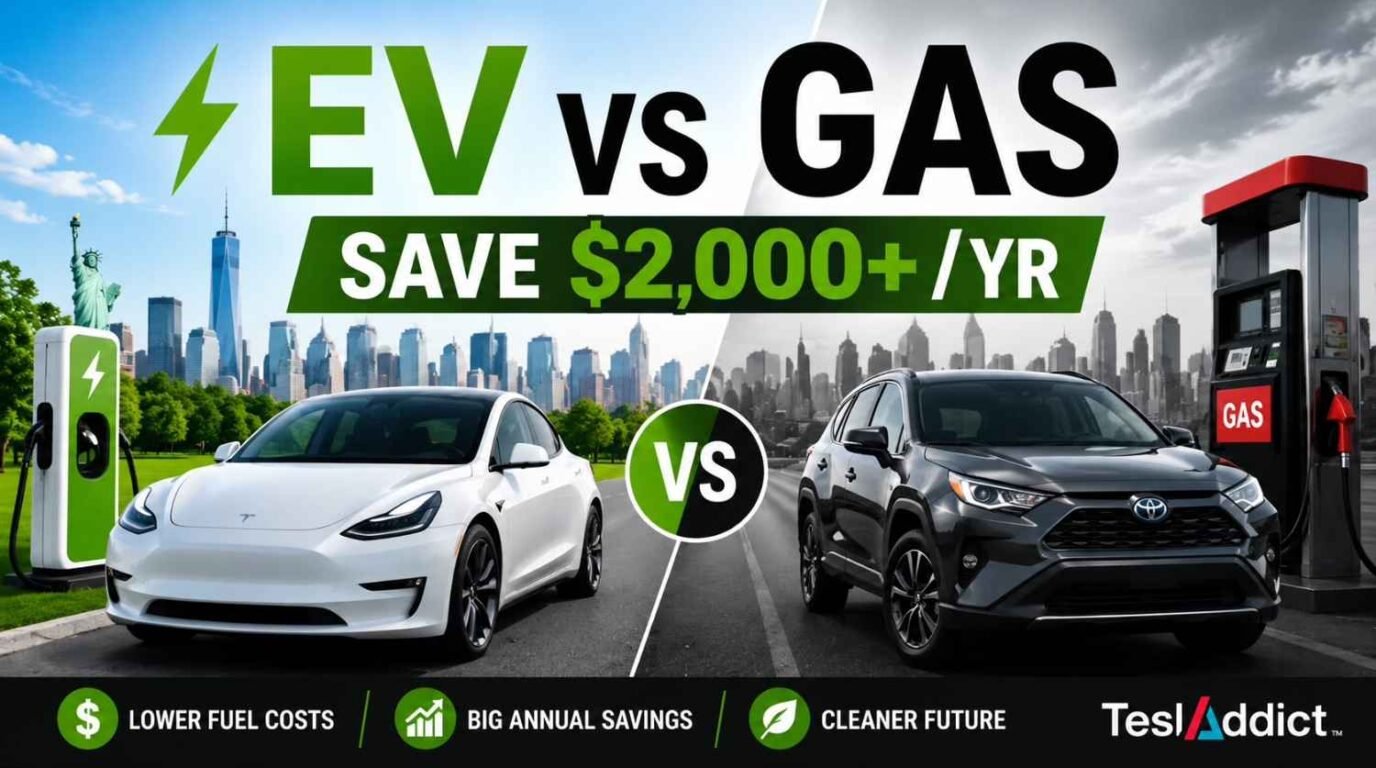 EV vs Gas Savings Calculator US comparison showing electric vehicle charging costs versus gasoline fuel costs.