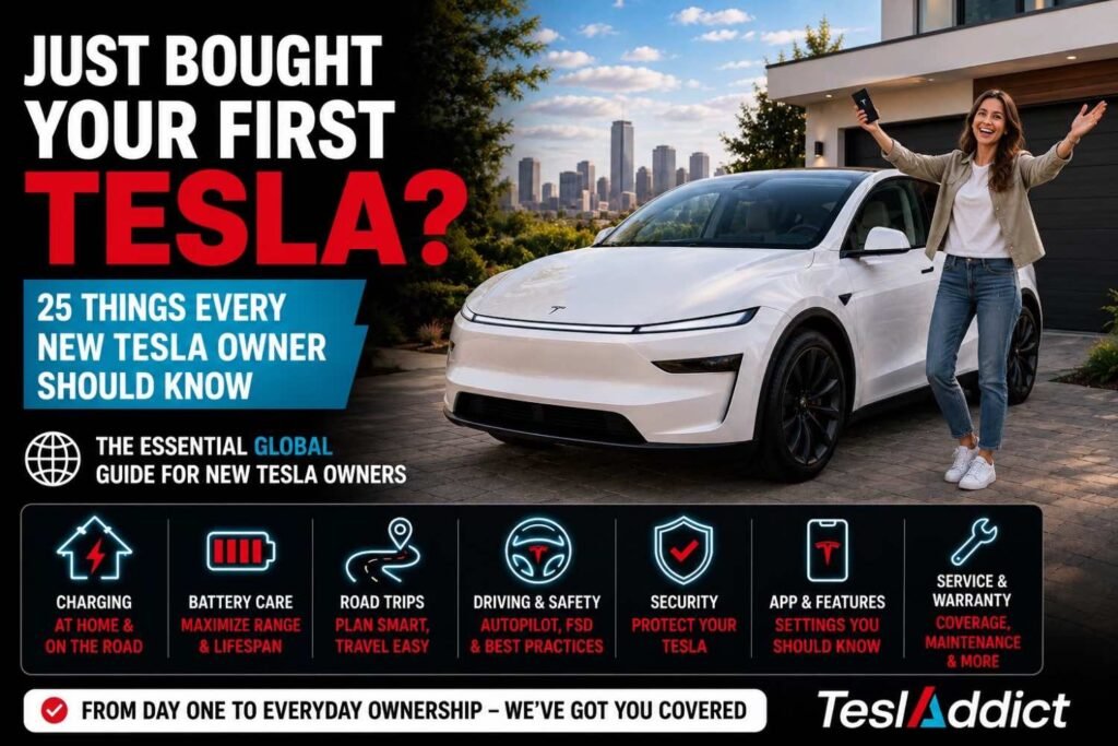 New Tesla owner guide with 25 essential tips for charging, battery care, road trips, safety, security and Tesla features